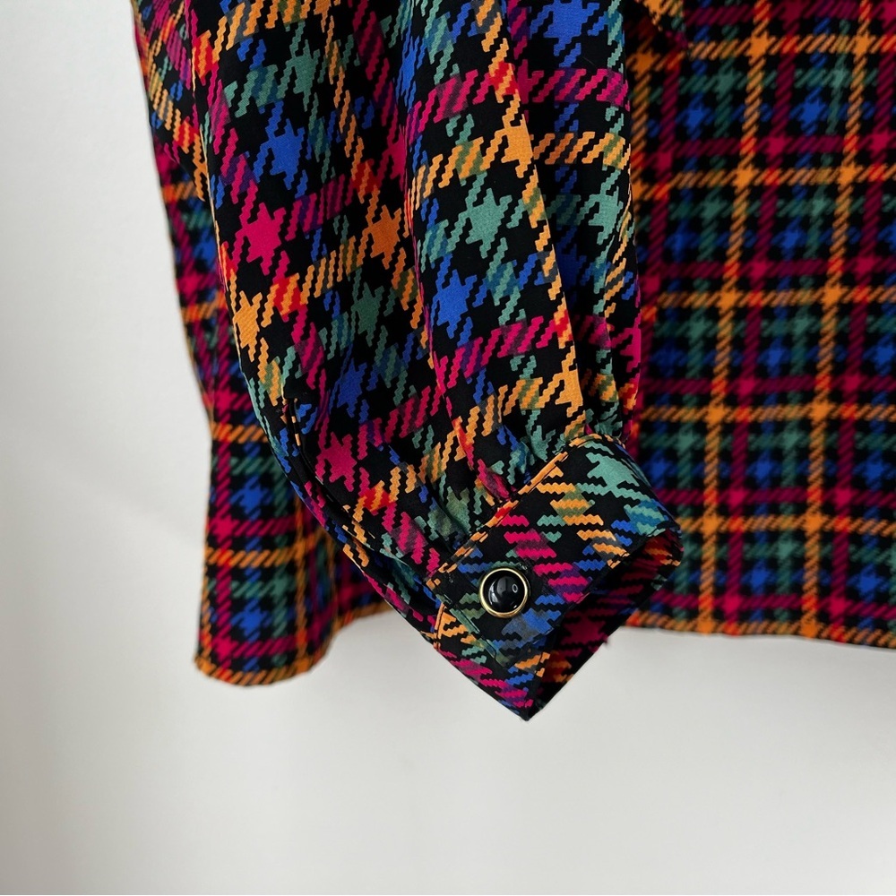 VTG CIAO SPORT Women’s 14 Multicolor Houndstooth Silk Tie Neck Blouse RETRO CHIC - Picture 5 of 10